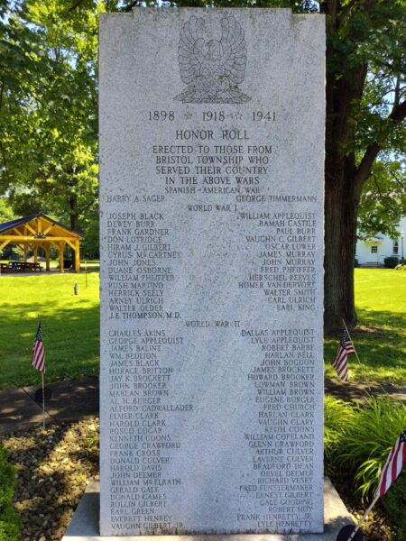 BRISTOL TOWNSHOP WAR VETERANS HONOR ROLL MEMORILA FRONT