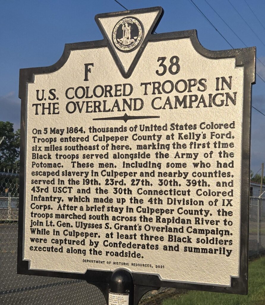 U.S. COLORED TROOPS IN THE OVERLAND CAMPAIGN MEMORIAL MARKER