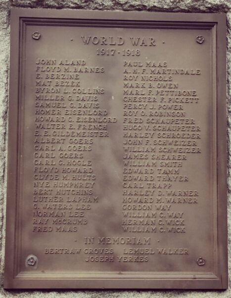 THE MEN OF FARMINGTON TOWNSHIP WAR MEMORIAL PLAQUE D