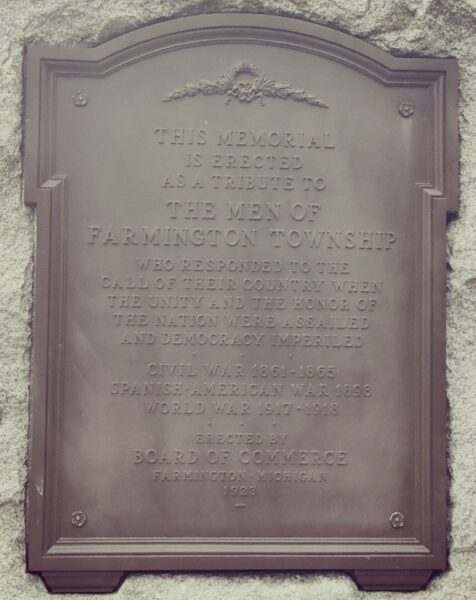 THE MEN OF FARMINGTON TOWNSHIP WAR MEMORIAL PLAQUE A