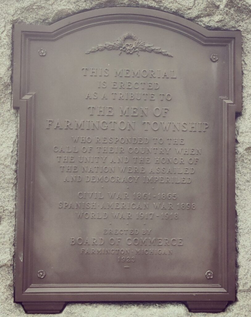 THE MEN OF FARMINGTON TOWNSHIP WAR MEMORIAL PLAQUE A