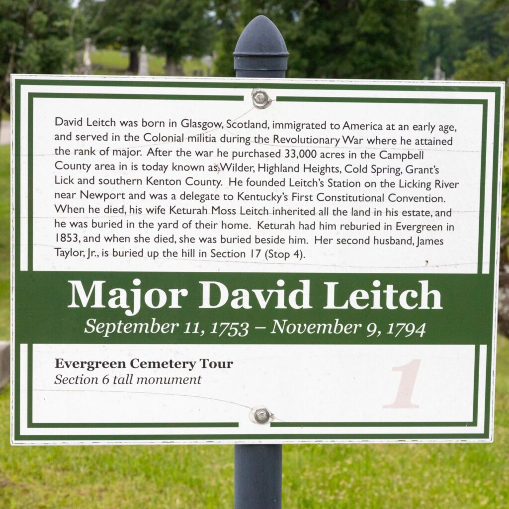 MAJOR DAVID LEITCH REVOLUTIONARY WAR MEMORIAL PLAQUE