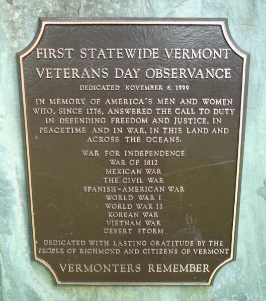 FIRST STATEWIDE VERMONT VETERANS DAY OBSERVANCE MEMORIAL PLAQUE