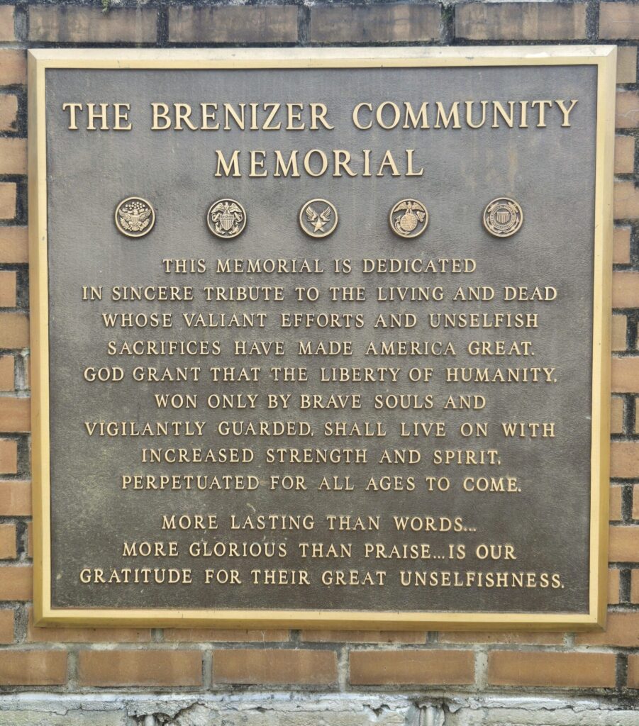 THE BRENIZER COMMUNITY MEMORIAL PLAQUE