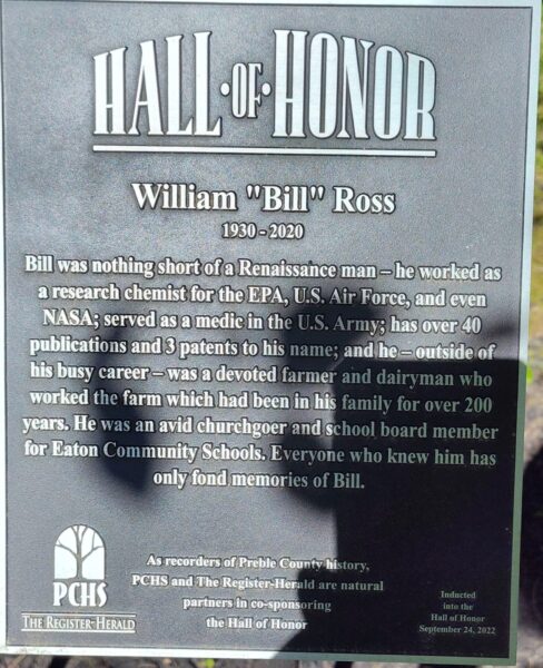 WILLIAM “BILL” ROSS WAR MEMORIAL PLAQUE