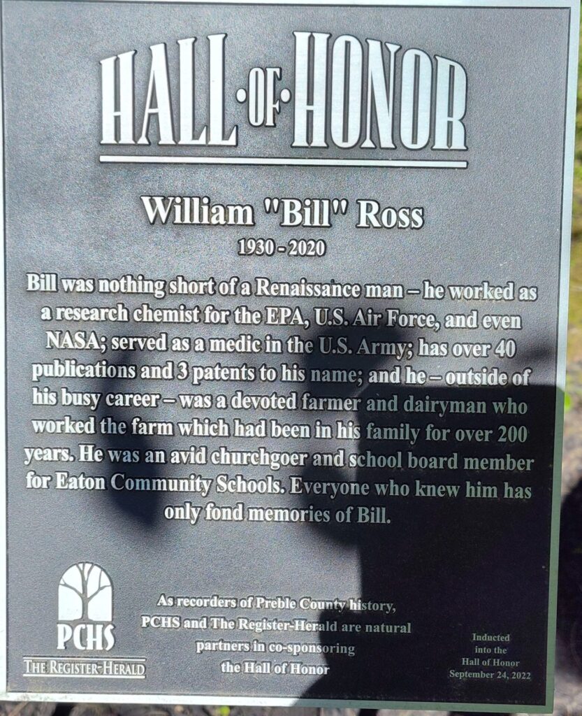 WILLIAM “BILL” ROSS WAR MEMORIAL PLAQUE