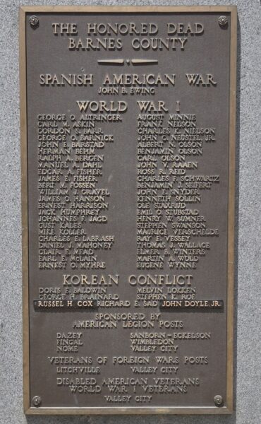 THE HONORED DEAD BARNES COUNTY MEMORIAL PLAQUE A