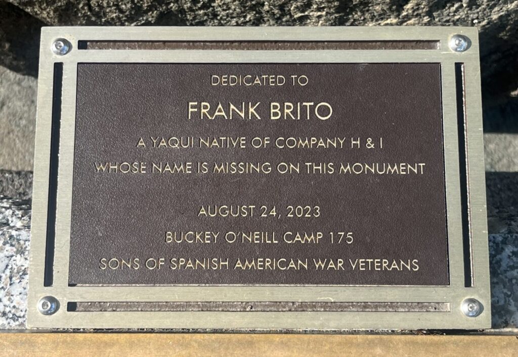 FRANK BRITO WAR MEMORIAL PLAQUE