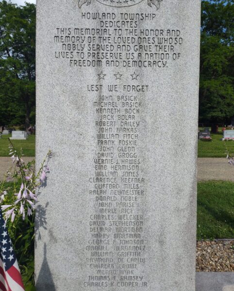 HOWLAND TOWNSHIP VETERANS MEMORIAL CLOSE-UP