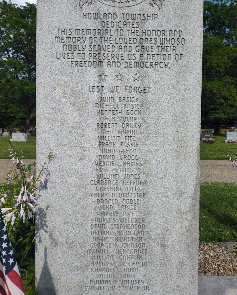 HOWLAND TOWNSHIP VETERANS MEMORIAL CLOSE-UP