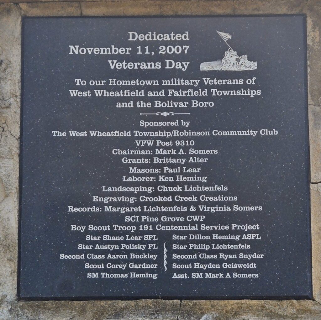 ROBINSON HOMETOWN MILITARY VETERANS MEMORIAL PLAQUE