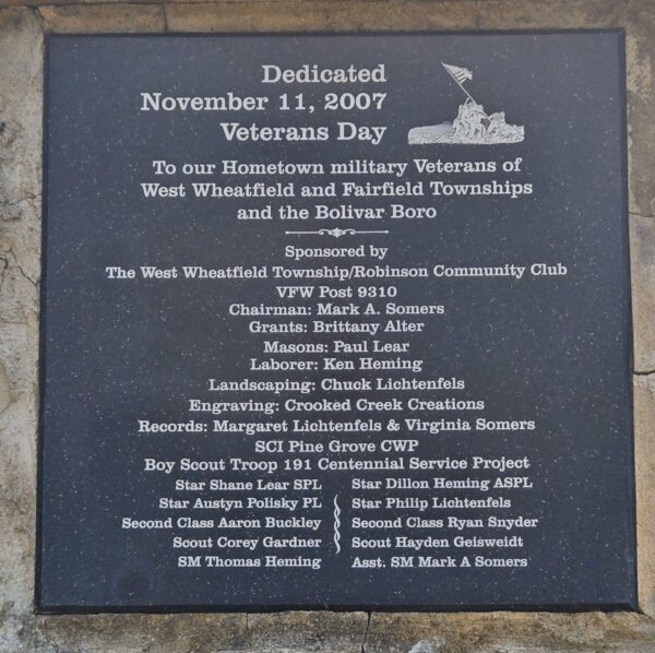 ROBINSON HOMETOWN MILITARY VETERANS MEMORIAL PLAQUE