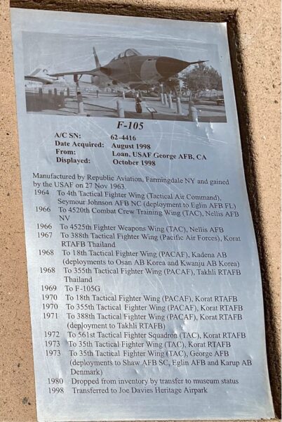 F-105 THUNDERCHIEF MEMORIAL AIRCRAFT PLAQUE B