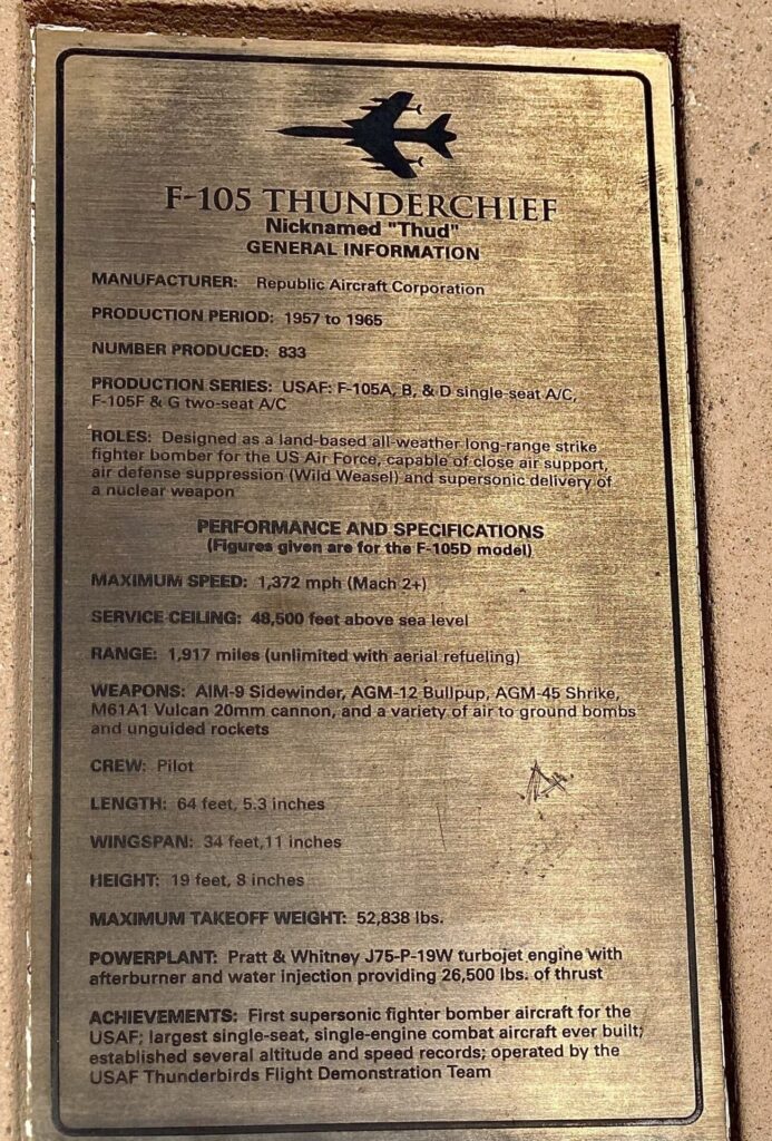 F-105 THUNDERCHIEF MEMORIAL AIRCRAFT PLAQUE A