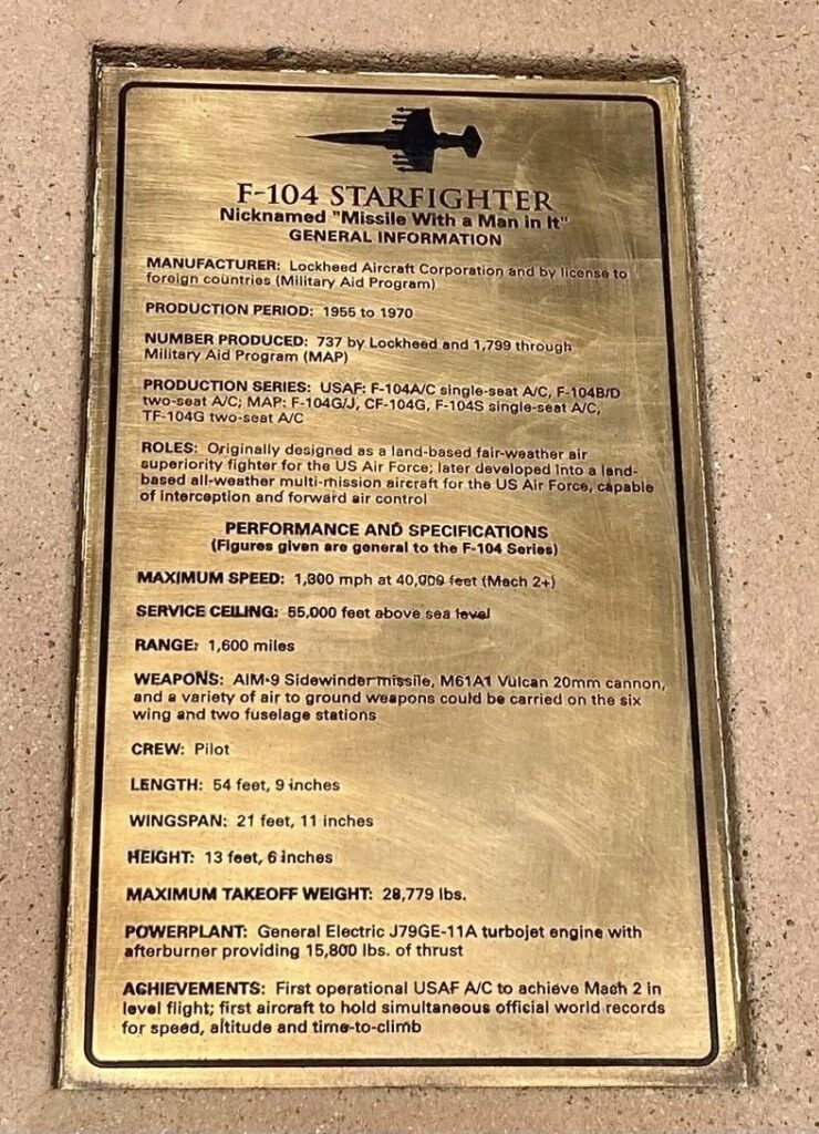 COL. ROBERT L. RIEDENAUER F-104 WAR MEMORIAL PLAQUE B
