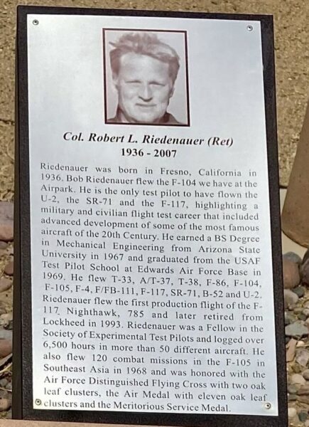 COL. ROBERT L. RIEDENAUER F-104 WAR MEMORIAL PLAQUE A