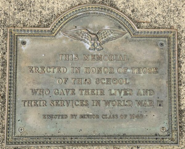 NEW HOPE HIGH SCHOOL SENIOR CLASS OF 1945 WORLD WAR II MEMORIAL PLAQUE