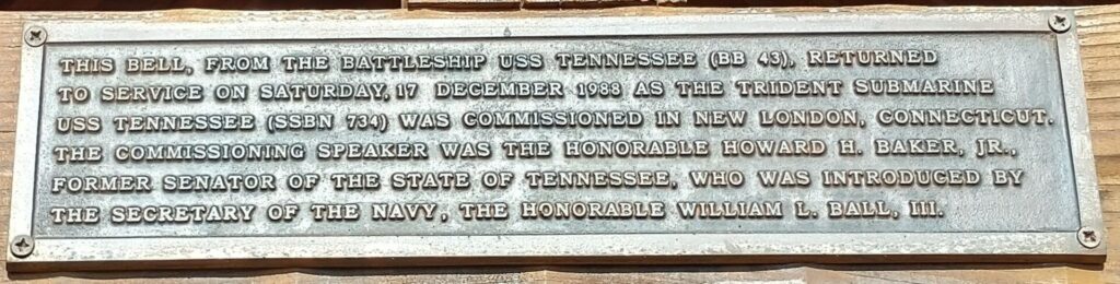 USS TENNESSEE BELL MEMORIAL PLAQUE
