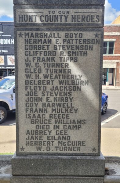 TO OUR HUNT COUNTY HEROES WORLD WAR MEMORIAL BACK