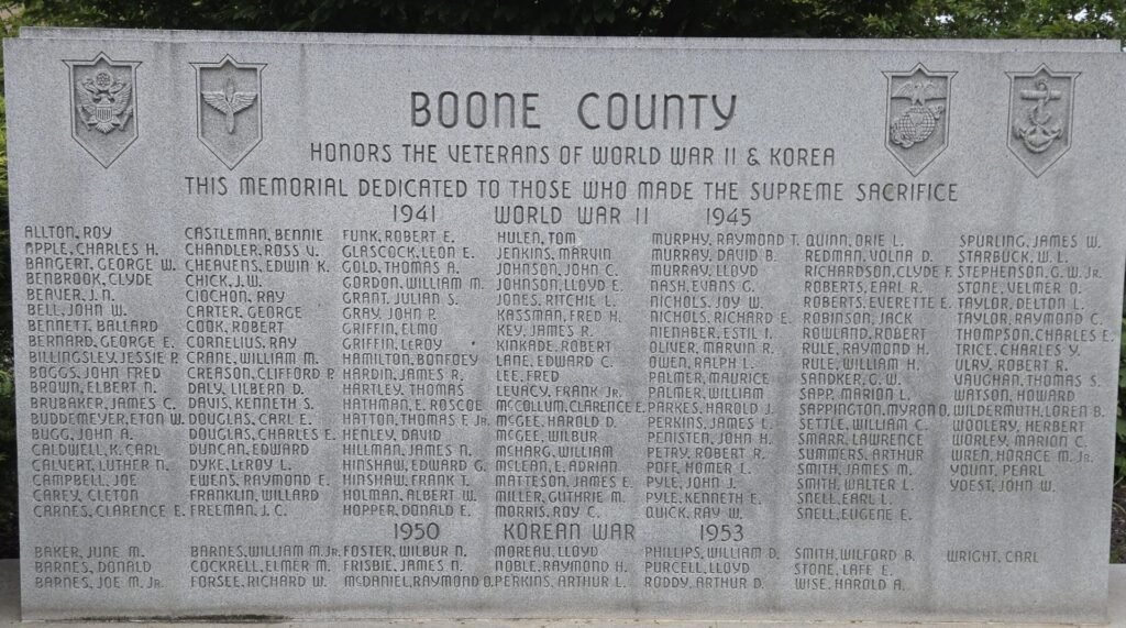 BOONE COUNTY WORLD WAR II & KOREAN WAR MEMORIAL
