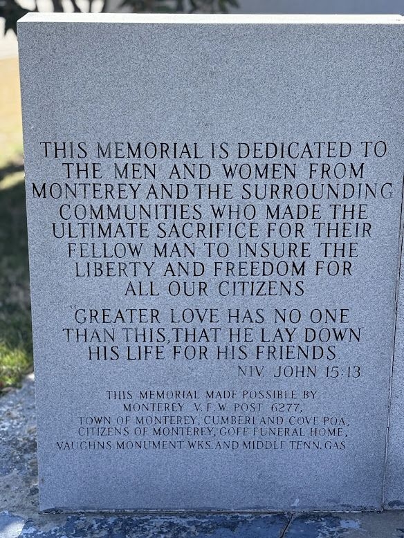 MONTEREY AND SURROUNDING COMMUNITIES SUPREME SACRIFICE WAR MEMORIAL STONE A