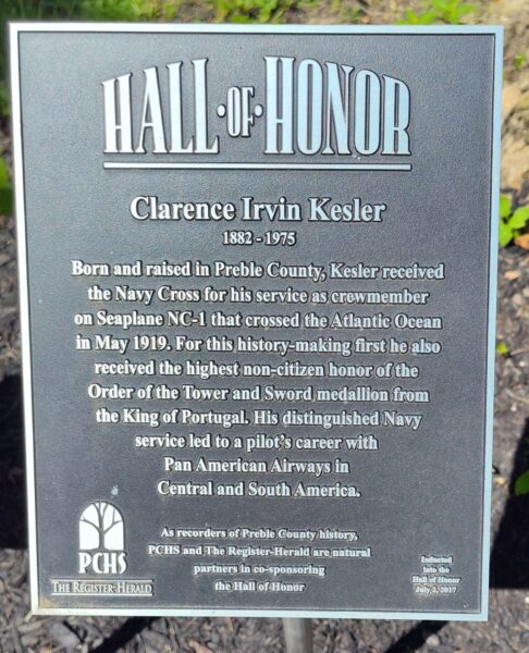 CLARENCE IRVIN KESLER MEMORIAL PLAQUE