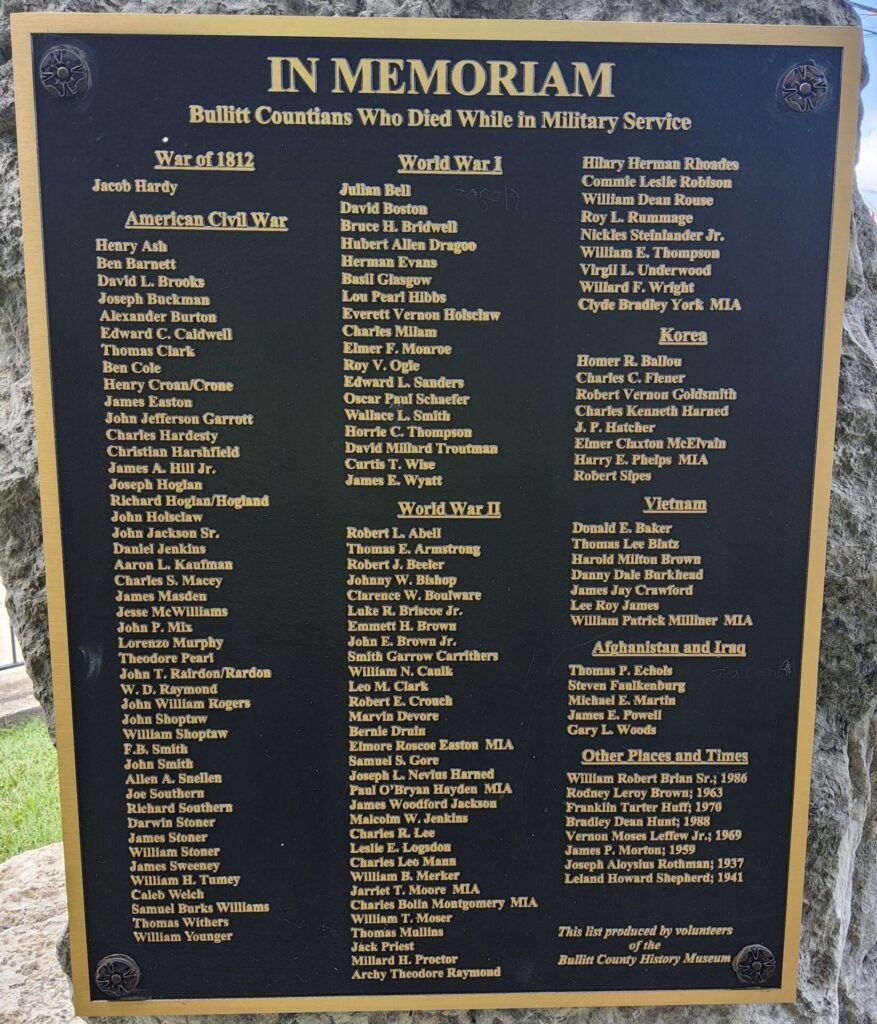 BULLITT COUNTY SUPREME SACRIFICE WAR MEMORIAL PLAQUE C