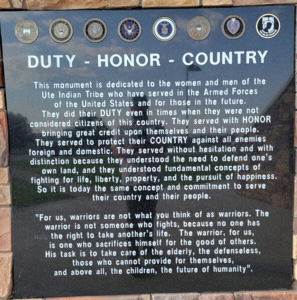 NORTHERN UTE VETERANS MONUMENT PLAQUE