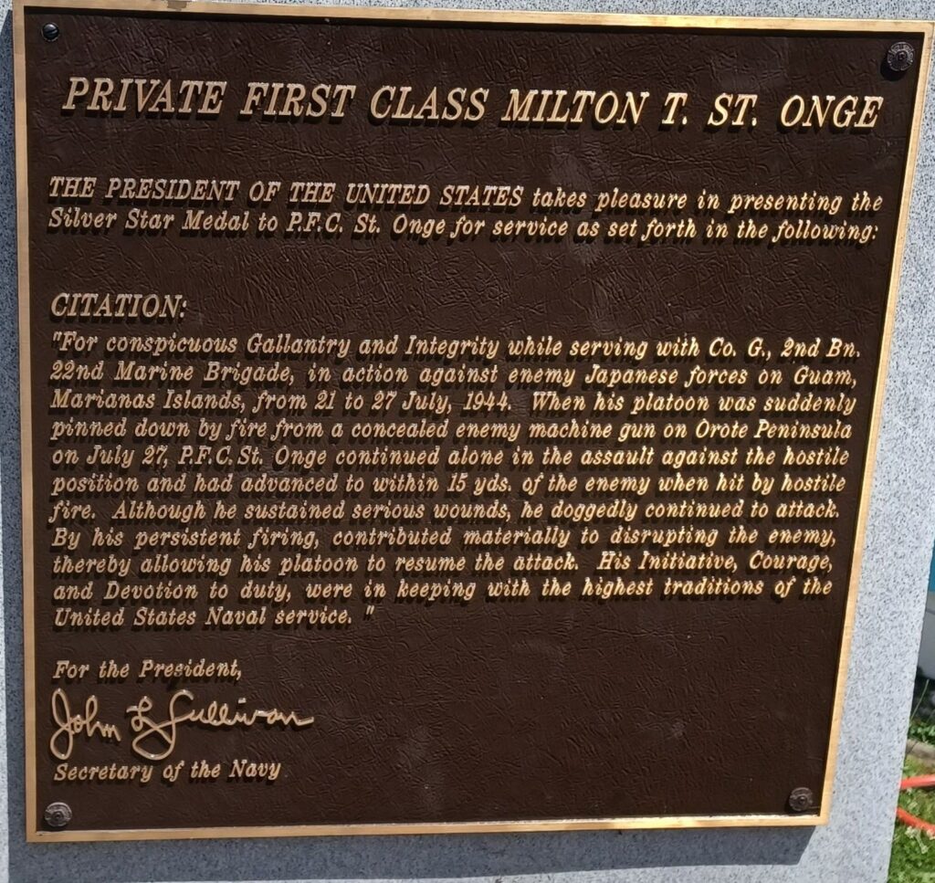PRIVATE FIRST CLASS MILTON T. ST. ONGE WAR MEMORIAL PLAQUE