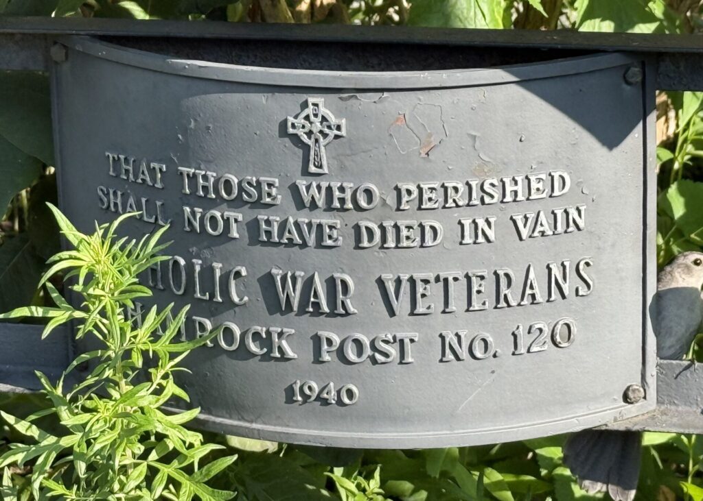 CATHOLIC WAR VETERANS SHAMROCK POST NO. 120 MEMORIAL PLAQUE