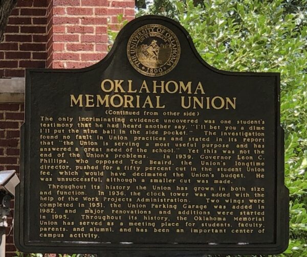 OKLAHOMA MEMORIAL UNION MARKER BACK