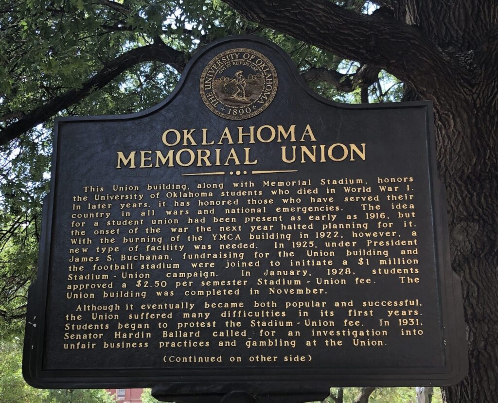 OKLAHOMA MEMORIAL UNION MARKER FRONT