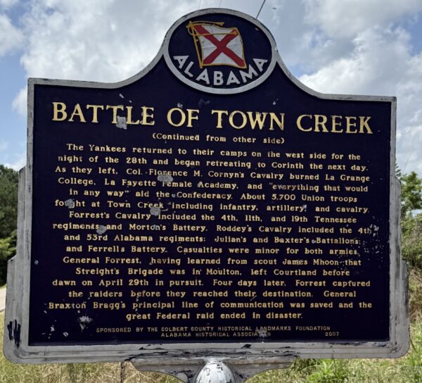BATTLE OF TOWN CREEK WAR MEMORIAL MARKER BACK