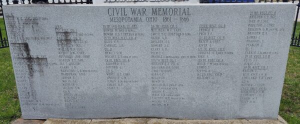 CIVIL WAR MEMORIAL MESOPOTAMIA, OHIO HONOR ROLL
