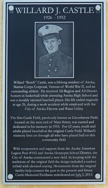 WILLARD J. CASTLE WAR MEMORIAL FIELD PLAQUE A