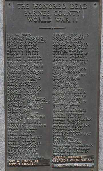 THE HONORED DEAD BARNES COUNTY WORLD WAR II MEMORIAL PLAQUE