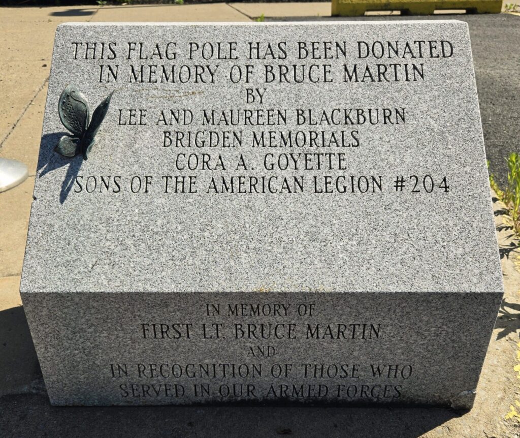 FIRST LT. BRUCE MARTIN MEMORIAL FLAGPOLE STONE