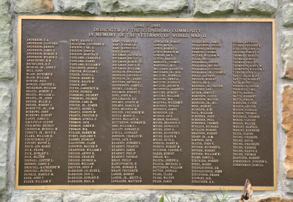 STONEBORO WORLD WAR II HONOR ROLL MEMORIAL PLAQUE