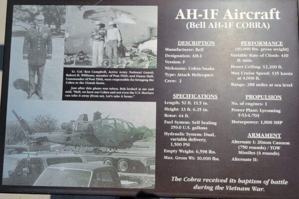 AH-1F AIRCRAFT COBRA WAR MEMORIAL PANEL