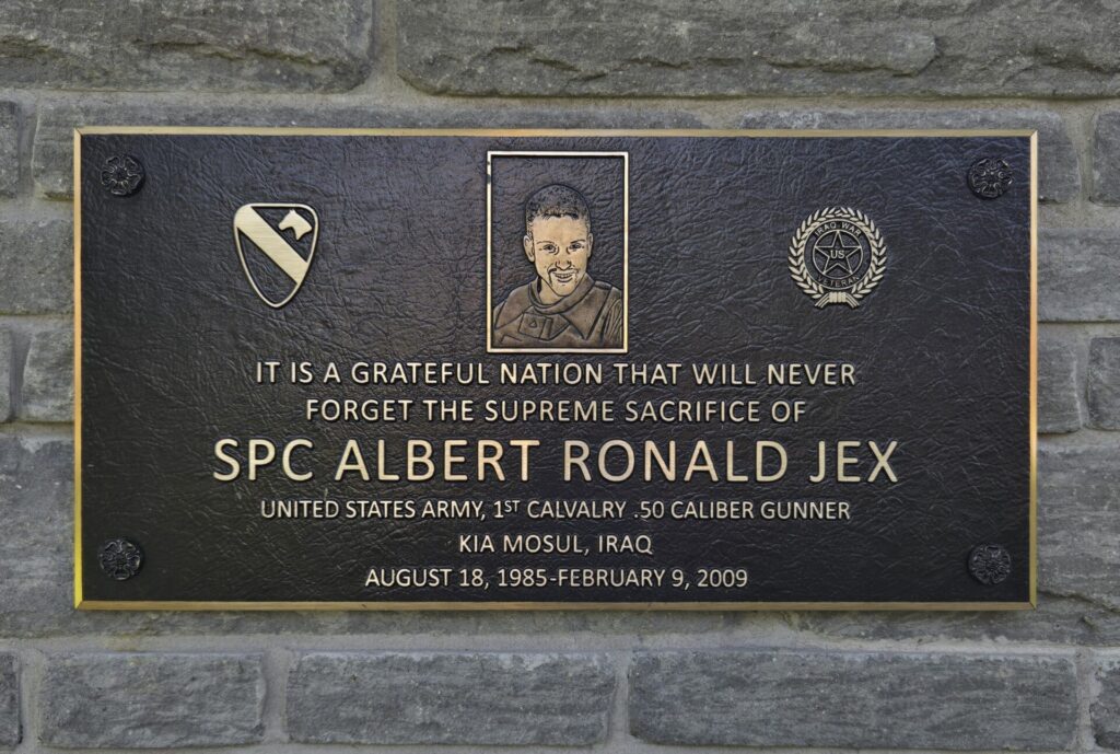 SPC ALBERT RONALD JEX WAR MEMORIAL PLAQUE