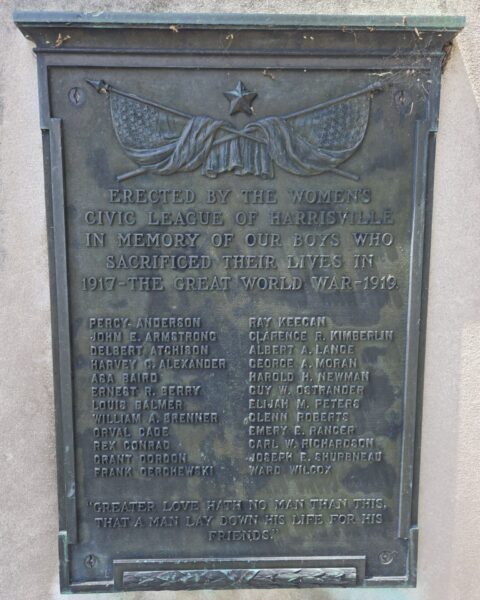 CIVIC LEAGUE OF HARRISVILLE GREAT WORLD WAR MEMORIAL PLAQUE