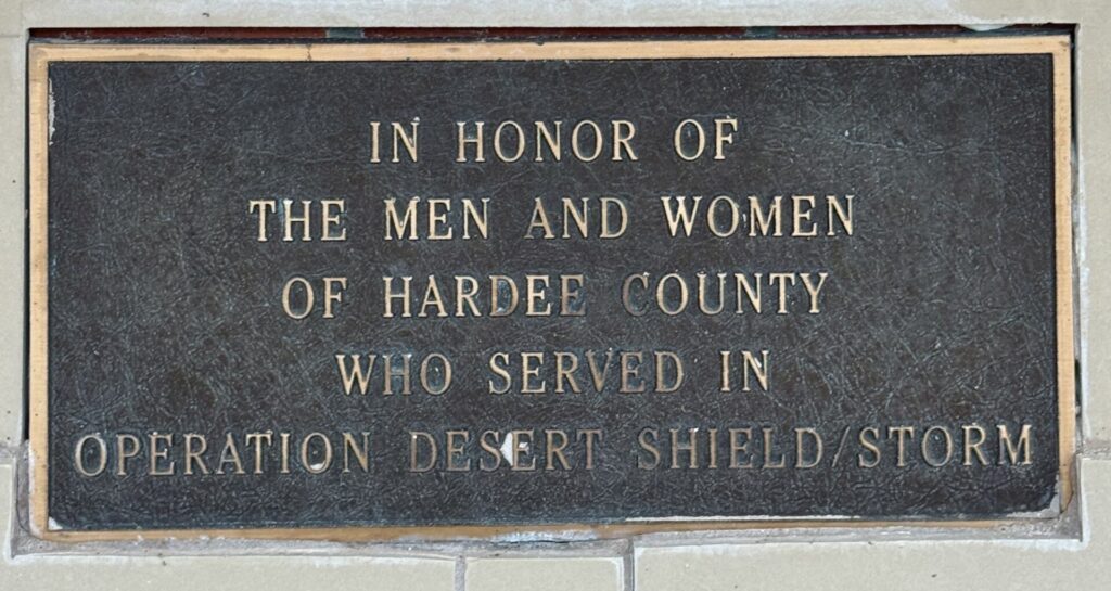 HARDEE COUNTY OPERATION DESERT SHIELD/STORM MEMORIAL FOUNTAIN PLAQUE