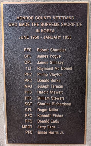 MONROE COUNTY SUPREME SACRIFICE KOREAN WAR MEMORIAL ‘FLAME OF FREEDOM” PLAQUE