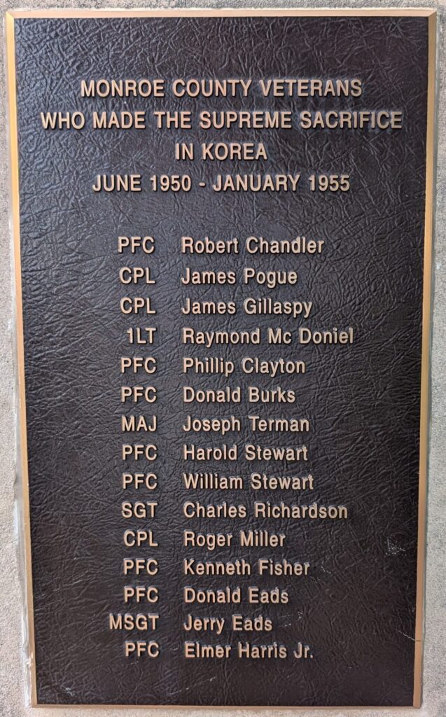 MONROE COUNTY SUPREME SACRIFICE KOREAN WAR MEMORIAL ‘FLAME OF FREEDOM” PLAQUE
