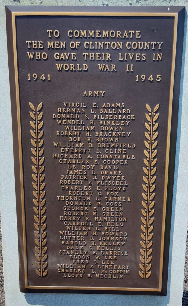 CLINTON COUNTY WORLD WAR II SUPREME SACRIFICE MEMORIAL PLAQUE A