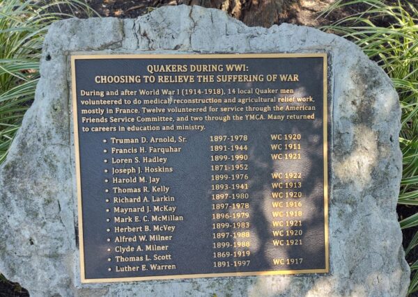 QUARKERS DURING WWI MEMORIAL PLAQUE