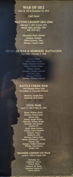 WASATCH COUNTY MEMORIAL HILL VETERANS MONUMENT PLAQUE G