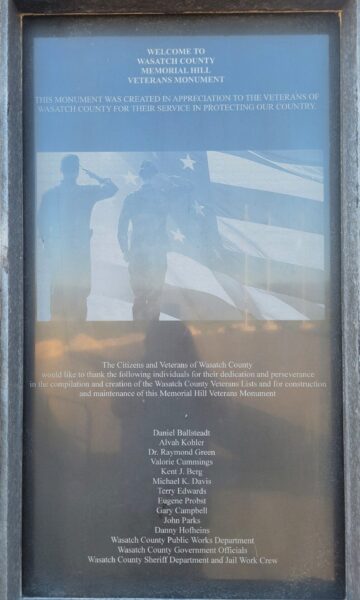 WASATCH COUNTY MEMORIAL HILL VETERANS MONUMENT PLAQUE A