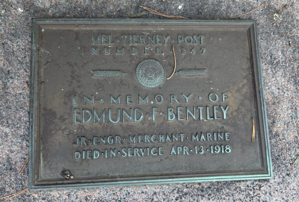 EDMUND F. BENTLEY WAR MEMORIAL PLAQUE