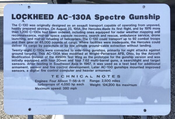 LOCKHEED AC-130A SPECTRE GUNSHIP WAR MEMORIAL PLAQUE